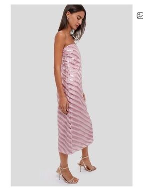 Pink Strapless Sequin Midi Dress